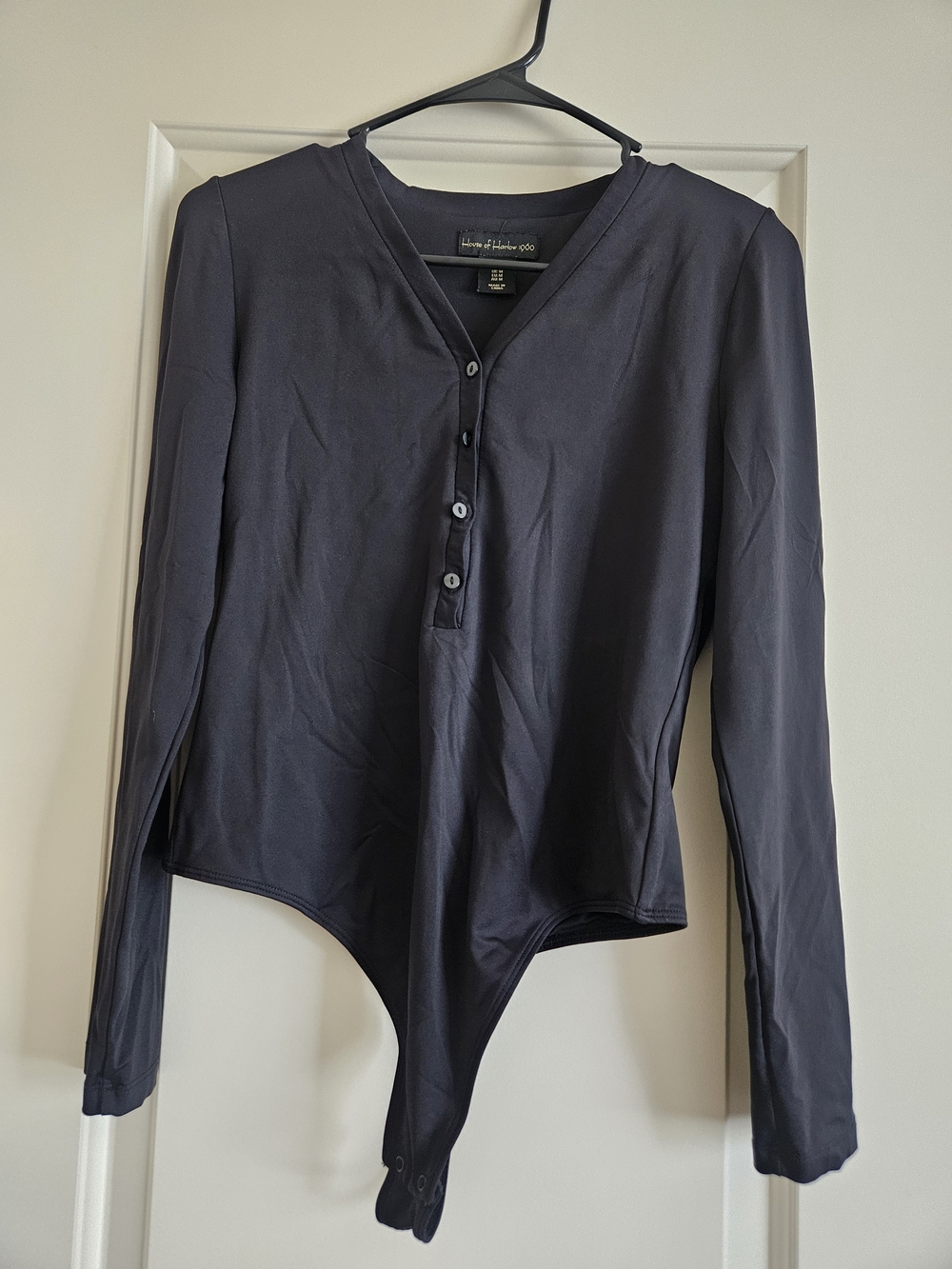 House of Harlow 1960 Black Long-Sleeve Henley Bodysuit